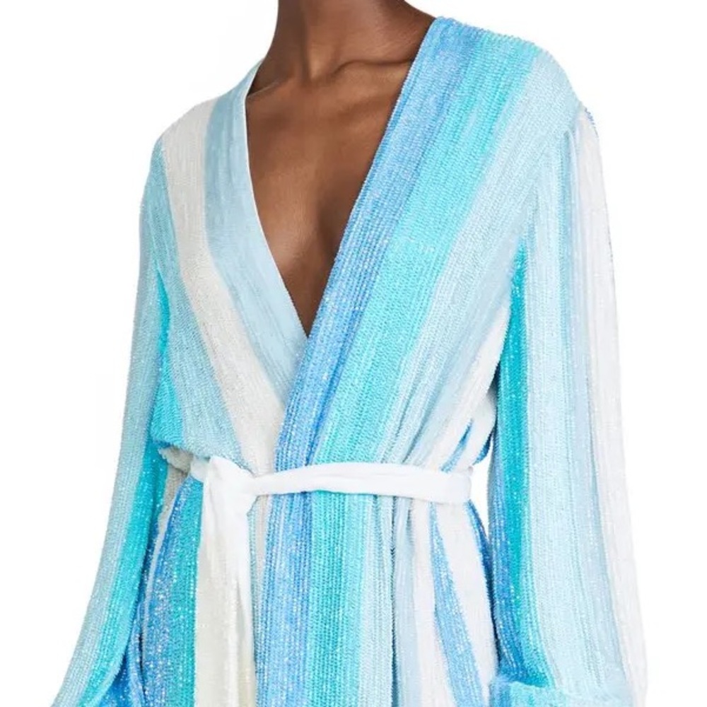 Retrofete Blue and White Sequin Wrap Dress